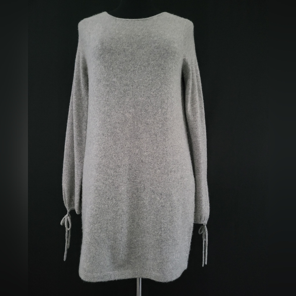 White + Warren Gray 100% Cashmere, Knee Length Dress. V-Neck In Back